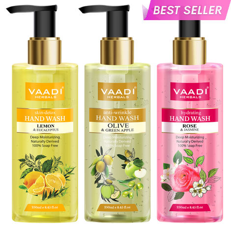 Buy Vaadi Herbals Pack of 3 Luxurious Handwash - Lemon & Eucalyptus, Olive & Green Apple, Rose & Jasmine (250 ml x 3)-Purplle