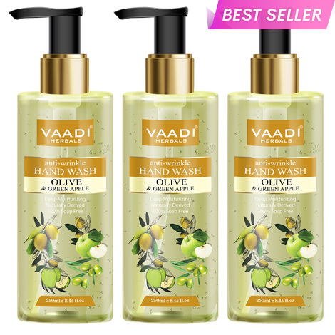 Buy Vaadi Herbals Pack of 3 Anti-Wrinkle Olive and Green Apple Hand Wash (250 ml x 3)-Purplle