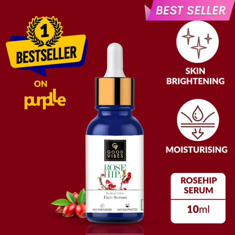 Buy Good Vibes Rosehip Radiant Glow Face Serum | Light, Non-Sticky, Brightening | With Vitamin E | No Parabens, No Sulphates, No Animal Testing (10 ml)-Purplle