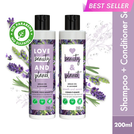 Buy Love Beauty Planet Natural Argan Oil and Lavender Anti-Frizz, Smoothening Shampoo & Conditioner Combo, 200ml-Purplle