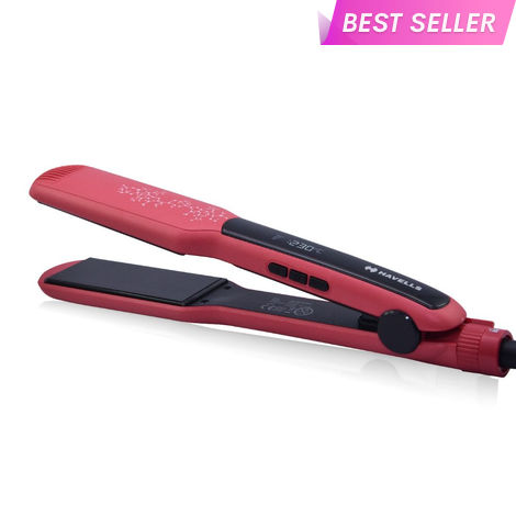 Buy Havells HS4121 Wide Plate hair straightener With Digital Display & Adjustable temperature, Heats Up Fast ( Red) - 1 Pc-Purplle