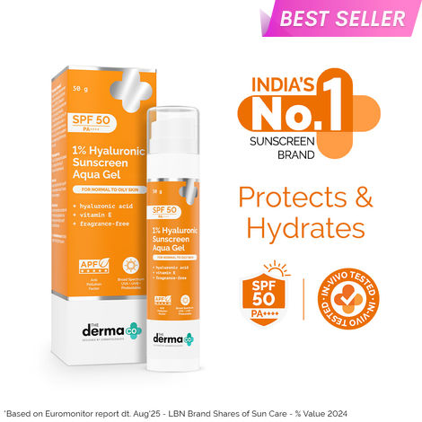 Buy The Derma Co. 1% Hyaluronic Sunscreen Aqua Gel with SPF 50 & PA++++ for Broad Spectrum & Blue Light Protection 50 gm| In-Vivo Tested-Purplle