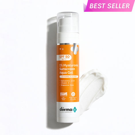 Buy The Derma Co. 1% Hyaluronic Sunscreen Aqua Gel with SPF 50 & PA++++ for Broad Spectrum & Blue Light Protection 50 gm| In-Vivo Tested-Purplle
