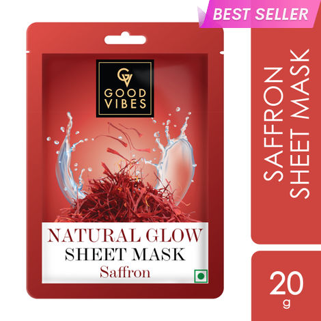 Buy Good Vibes Saffron Natural Glow Sheet Mask | For Glowing & Smooth Skin | Fights Signs Of Ageing, Treats Rough & Dull Skin (20 ml)-Purplle