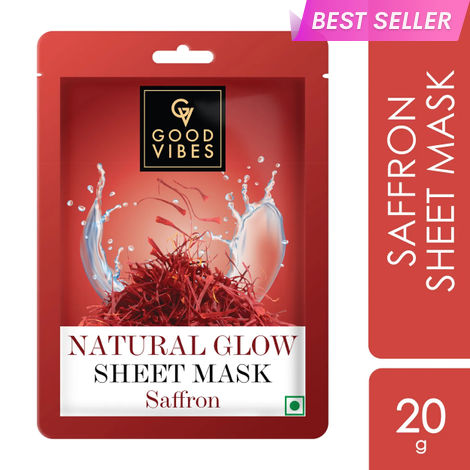 Buy Good Vibes Saffron Natural Glow Sheet Mask | For Glowing & Smooth Skin | Fights Signs Of Ageing, Treats Rough & Dull Skin (20 g)-Purplle