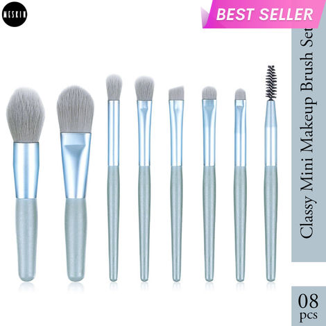 Buy MeSkin Eight pcs Classy Mini Makeup Brush Set with Storage Pouch (Available in asorted colors) Pack of 8-Purplle