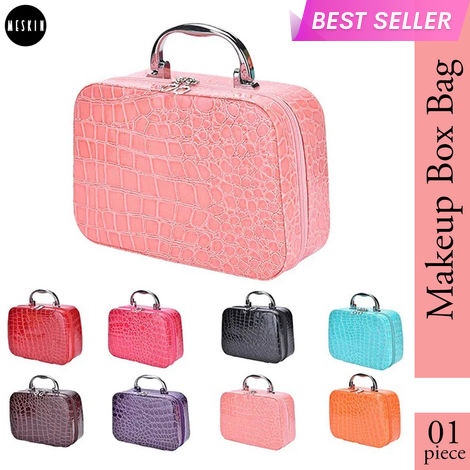 Buy MeSkin Latest Stylish Makeup Bag for Women And Girls, Cosmetic Storage Bag,Jewellery Organizer Hard Case with Compact Magnifying Mirror.(Assorted Colors) 1 Pc-Purplle