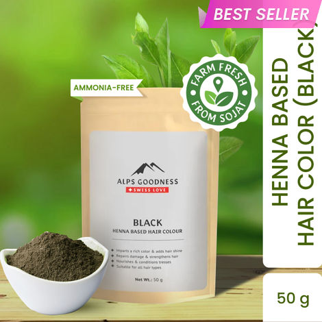 Buy Alps Goodness Henna Based Hair Color Powder - Black (50g) | Ammonia Free | Peroxides Free | Enriched with herbs| Black Henna Powder | Kali Mehendi| Sojat Mehendi| Henna Powder for Hair | Alps Goodness Henna-Purplle