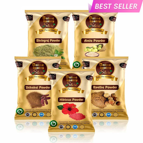 Buy Online Quality Store Amla Reetha Shikakai, Bhringraj and Hibiscus Powder for Hair |Aritha|Ritha|Soapnuts|Indian Gooseberry powdergudhal powder - 250 gm (Set of 5) {hib_ala_rt_sika_bri_250}-Purplle