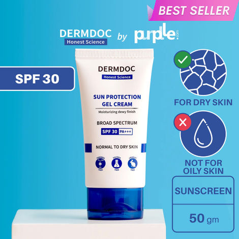 Buy DERMDOC by Purplle UVA & UVB Broad Spectrum Sun Protection Gel Cream with SPF 30 & PA+++ | tan removal cream | sun damage | sunscreen for dry skin | water & sweat resistant sunscreen-Purplle