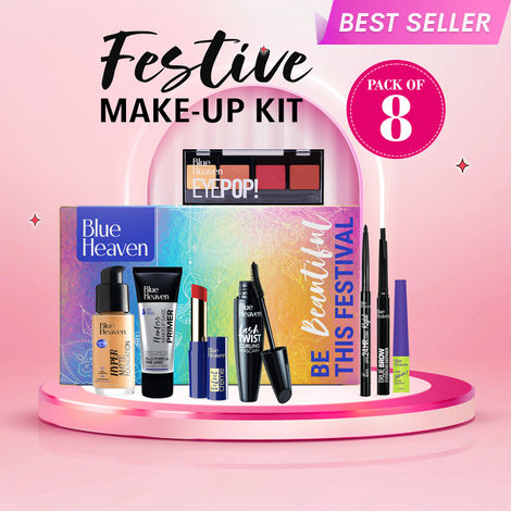 Buy Blue Heaven Festive MakeUp Kit For Women, Medium Tone Combo, 30.1g + 45.5ml (Pack of 8)-Purplle