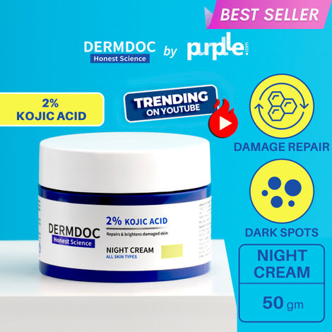 Buy DERMDOC by Purplle 2% Kojic Acid Night Cream (50g) | kojic acid cream for hyperpigmentation | kojic acid for dark spots | skin whitening | kojic acid brightening cream | pigmentation on face-Purplle
