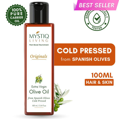 Buy Mystiq Living Olive Oil Cold Pressed (100 ml) For Face, Skin, Hair & Body Massage, Extra Virgin Olive Oil 100% Pure and Natural-Purplle