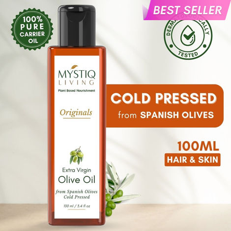 Buy Mystiq Living Olive Oil Cold Pressed (100 ml) For Face, Skin, Hair & Body Massage, Extra Virgin Olive Oil 100% Pure and Natural-Purplle