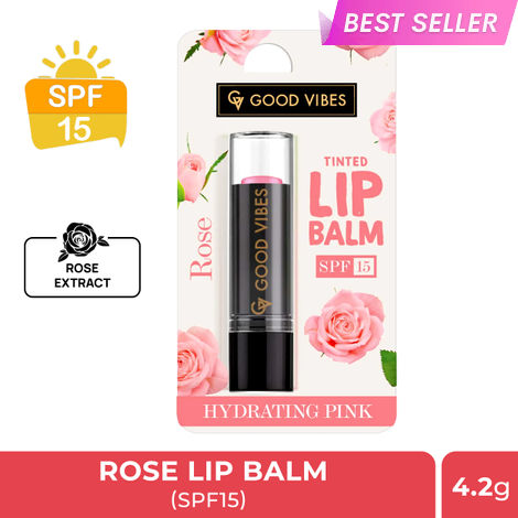 Buy Good Vibes Rose Hydrating Pink Tinted Lip Balm SPF 15 | Hydrating, soft and light | Vegan, No Parabens, No Sulphates, No Mineral Oil, No Animal Testing, No Silicones (4.2 g)-Purplle