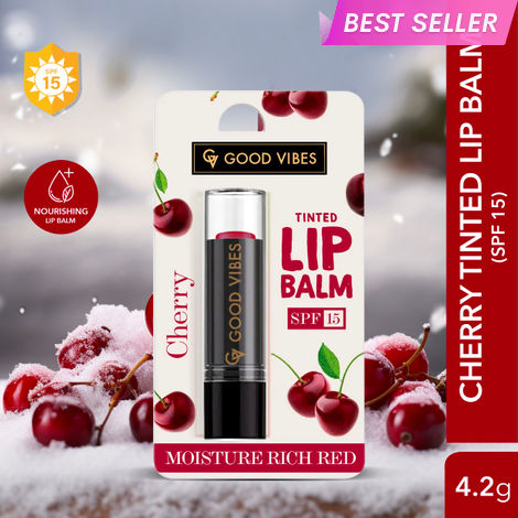 Buy Good Vibes Cherry Moisture Rich Red Tinted Lip Balm SPF 15 | Plum & Glossy, Softening | Vegan, No Parabens, No Sulphates, No Mineral Oil, No Animal Testing, No Silicones (4.2 g)-Purplle