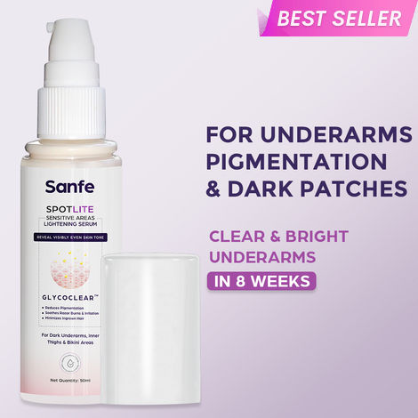 Buy Sanfe Spotlite Sensitive Body Serum for Dark Underarms, Inner Thighs and Sensitive Areas, Enriched with Kojic Acid, Niacinnamide Helps in Depigmentation for All Skin Type, 50g-Purplle