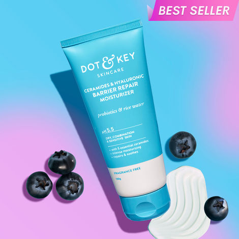 Buy Dot & Key Ceramides & Hyaluronic Skin Barrier Repair + Face Cream with Probiotics & Rice Water | Fragrance Free Face Moisturizer for Dry & Sensitive Skin, 100g-Purplle