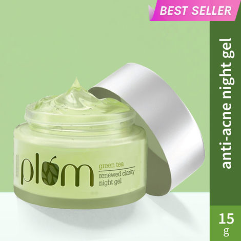 Buy Plum Green Tea Renewed Clarity Night Gel Mini | Hydrates Skin & Fights Acne | Lightweight, Quick-Absorbing, Non-Sticky Gel Texture | With Willow Bark & Salicylic Acid | Oily, Acne-Prone Skin | 100% Vegan - 15 ml-Purplle