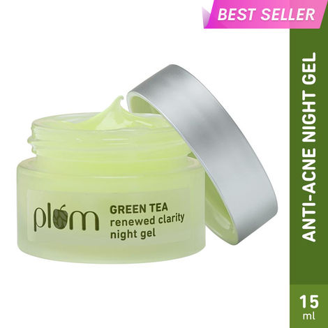 Buy Plum Green Tea Renewed Clarity Night Gel Mini | Hydrates Skin & Fights Acne | Lightweight, Quick-Absorbing, Non-Sticky Gel Texture | With Willow Bark & Salicylic Acid | Oily, Acne-Prone Skin | 100% Vegan - 15 ml-Purplle
