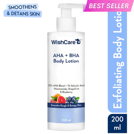 Buy WishCare AHA + BHA Body Lotion for DeTan-10% AHA + 1% Salicylic Acid- Niacinamide, Grapefruit & Blueberry - 200 ml-Purplle