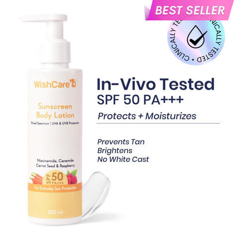 Buy WishCare Sunscreen Body Lotion SPF50 PA+++|In-Vivo Tested|Dermat Approved UVA & UVB Protection|Long Lasting & Deep Hydration with No White Cast|Prevents Tanning|For Men & Women|200 ml-Purplle