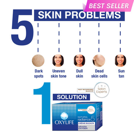 Buy Oxylife Salon Professional Natural Radiance 5 Creme Bleach - 126 gm | With Oxysphere Technology | For Radiant and Even Skin Tone | Enriched With Vitamin E & Glycerine | Fights 5 Skin Problems-Purplle
