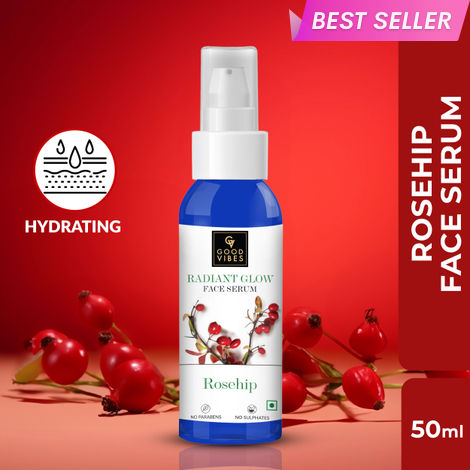 Buy Good Vibes Rosehip Radiant Glow Face Serum | Light, Non-Sticky, Brightening | With Vitamin E | No Parabens, No Sulphates, No Animal Testing (50 ml)-Purplle