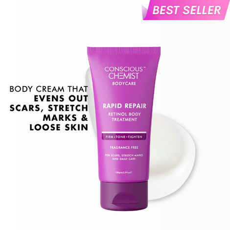 Buy Conscious Chemist Rapid Repair Retinol Body Cream | Retinol Body Cream | Reduces Stretch Marks, Uneven Skin Tone & Scars | For Post Pregnancy Irregular Lines/Streaks | All Skin Types, Fragrance Free & Cruelty Free | 100 gm-Purplle
