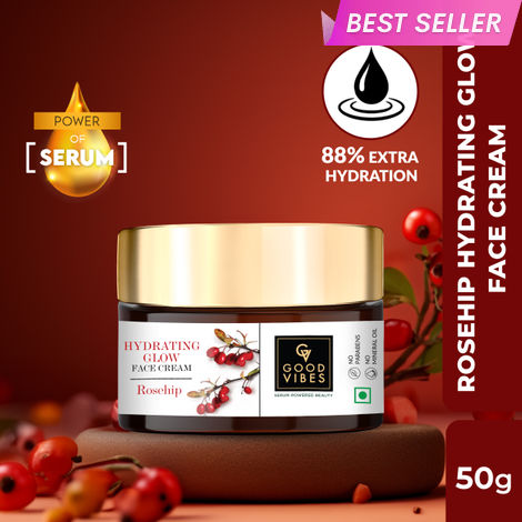 Buy Good Vibes Rosehip Hydrating Glow Face Cream with Power of Serum | No Parabens, No Animal Testing, Vegan, No Mineral Oil, No Sulphates (50 g)-Purplle