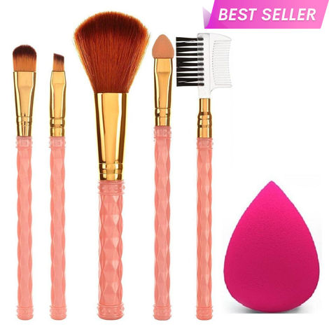 Buy AY Makeup Brush Set Of 5 With 1 Makeup Sponge Puff (Color May Vary)-Purplle