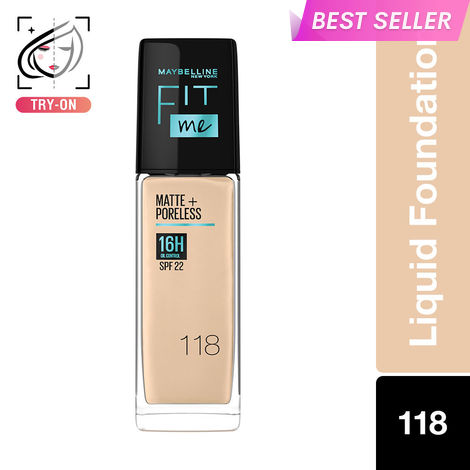 Buy Maybelline New York Fit Me Matte + Poreless Liquid Foundation, 118 Light Beige | Matte Foundation | Oil Control Foundation | Foundation With SPF, 30 ml-Purplle
