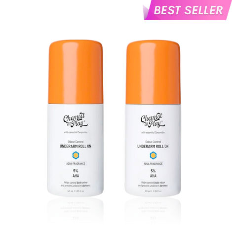 Buy Chemist at Play UnderArm Roll On with 4% Lactic Acid & 1% Mandelic Acid | Prevents Odour, Help Whitens & Brightens Skin, Kills Bacteria & Exfoliates Underarm | Long Lasting Aqua Fragrance | Alcohol & Aluminium Free | 80 ml (Pack of 2)-Purplle