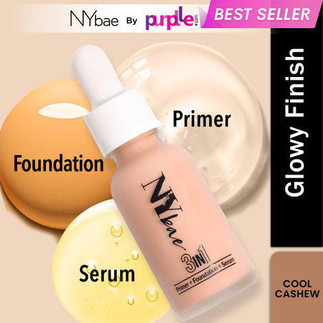 Buy NY Bae 3 in 1 Serum Foundation with Primer I Moisturising I Glowing Korean Skin I Celeb Glow | Dewy Makeup | Cool Cashew 04 (30 ml)-Purplle
