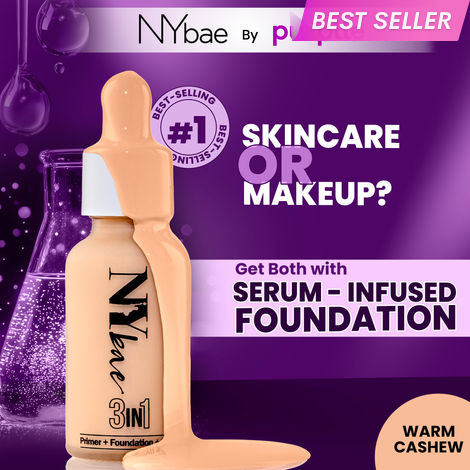 Buy NY Bae 3 IN 1 Serum Foundation - Warm Cashew 03 (30 ml) | Infused with Primer | Moisturising I Glowing Korean Skin I Celeb Glow | Dewy Makeup | Evens Skin Tone | Ultra Glow-Purplle