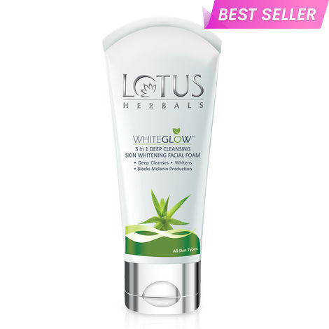 Buy Lotus Herbals Whiteglow 3 In 1 Deep Cleaning Skin Whitening Facial Foam | Chemical Free | With Milk Enzymes & Aloe Vera Gel | For All Skin Types | 100g-Purplle