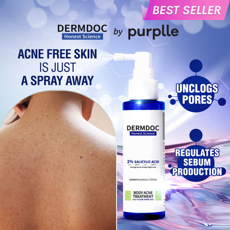 Buy DERMDOC by Purplle 2% Salicylic Acid Body Acne Treatment Spray (100ml) | Acne Treatment | Body Acne Spray | Body Acne Spray | Body Acne Treatment-Purplle