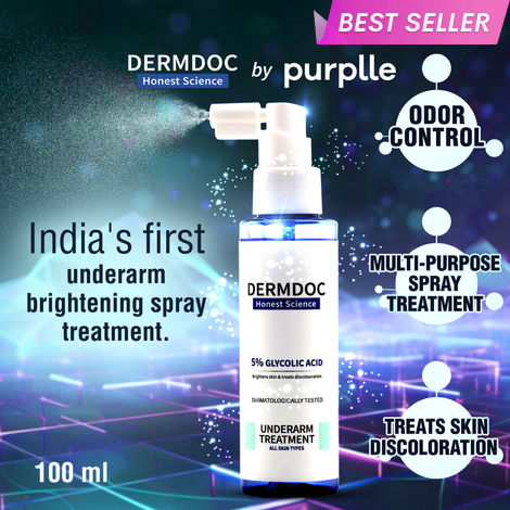 Buy DERMDOC by Purplle 5% Glycolic Acid Underarm Brightening Spray Treatment (100ml) | Exfoliating & Brightening | Multi-Purpose Spray for Hyperpigmentation, Dark Spots, Dark Neck, Dark Underarms & Strawberry Legs-Purplle