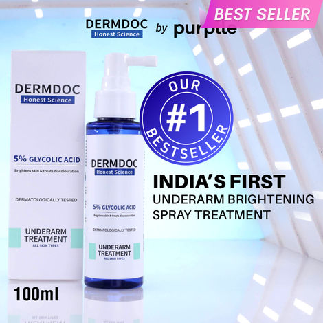 Buy DERMDOC by Purplle 5% Glycolic Acid Underarm Brightening Spray Treatment (100 ml) | Exfoliating & Brightening | Multi-Purpose Spray for Hyperpigmentation, Dark Spots, Dark Neck, Dark Underarms & Strawberry Legs-Purplle