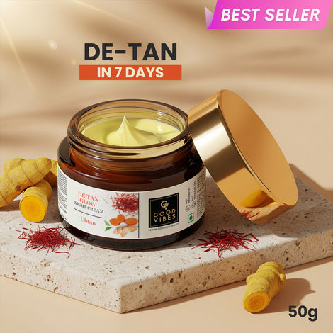 Buy Good Vibes De-Tan Glow Night Cream Ubtan with Power of Serum | Tan free, Brightening, Pigmentation, Skin renewing, Sleep treatment (50 g)-Purplle