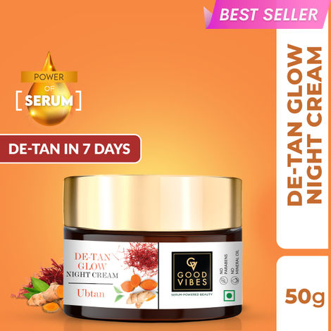 Buy Good Vibes De-Tan Glow Night Cream Ubtan with Power of Serum | No Parabens, No Animal Testing, Vegan, No Mineral Oil, No Sulphates (50 g)-Purplle
