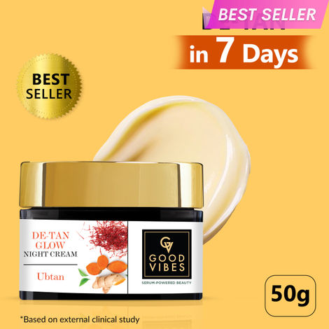 Buy Good Vibes De-Tan Glow Night Cream Ubtan with Power of Serum | Tan free, Brightening, Pigmentation, Skin renewing, Sleep treatment (50 g)-Purplle