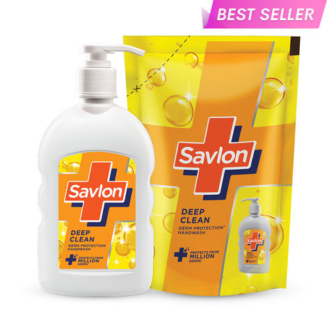 Buy Savlon Deep Clean Germ Protection Liquid Handwash 200ml pump + 175ml refill pouch combo-Purplle