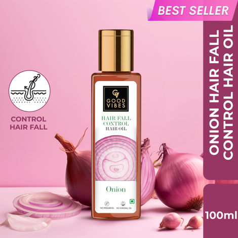 Buy Good Vibes Onion Hairfall Control Oil | Strengthening | Hair Growth | No Parabens, No Sulphates, No Mineral Oil, No Animal Testing (100 ml)-Purplle