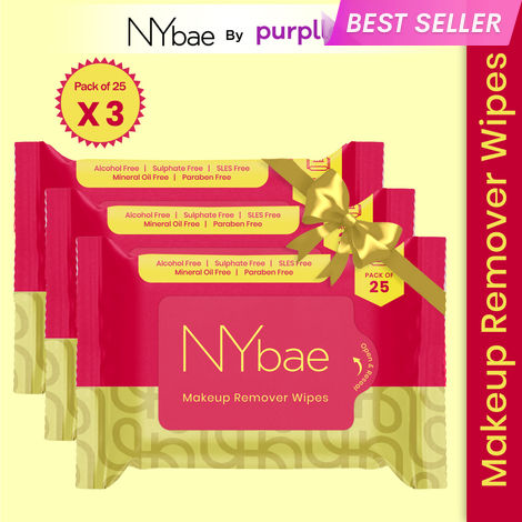 Buy NY Bae Makeup Remover Wipes - Super Value Combo (25N x 3) | Cleanses Makeup & Dirt | Gentle On Skin | Travel Pack | Alcohol Free-Purplle