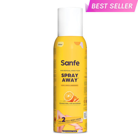 Buy Sanfe Painless & Detan Hair Removal Spray Foam - 200 ml | For Chest, Legs, Arms & UnderArm | Removes Hair in 10 Minutes with Skin Detan | Orange Peel, Aloevera, Vitamin E & Niacinamide-Purplle