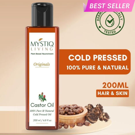 Buy Mystiq Living Castor Oil ( 200 ml ) Castor Oil for Hair Growth | Cold Pressed Castor Oil | Organic | 100% Pure Castor Oil for Skin, Moisturizing Dry skin, Nail, Eyelash Virgin Grade | No Parabens, No Sulphates, No Minerals Oil-Purplle