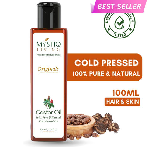 Buy Mystiq Living Castor Oil (100 ml) Castor Oil for Hair Growth | Cold Pressed Castor Oil | Organic | 100% Pure Castor Oil for Skin, Moisturizing Dry skin, Nail, Eyelash Virgin Grade | No Parabens, No Sulphates, No Minerals Oil-Purplle