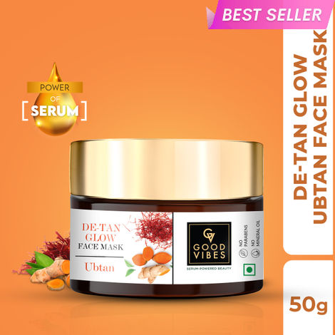 Buy Good Vibes De-Tan Glow Face Mask Ubtan with Power of Serum | No Parabens, No Animal Testing, Vegan, No Mineral Oil, No Sulphates (50 g)-Purplle