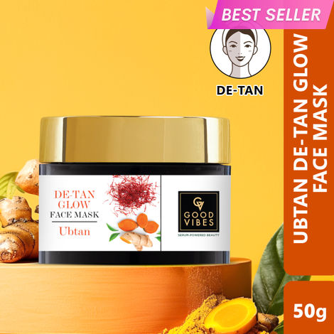 Buy Good Vibes De-Tan Glow Face Mask Ubtan with Power of Serum | Tan Removal & Gentle Exfoliation (50 gm)-Purplle